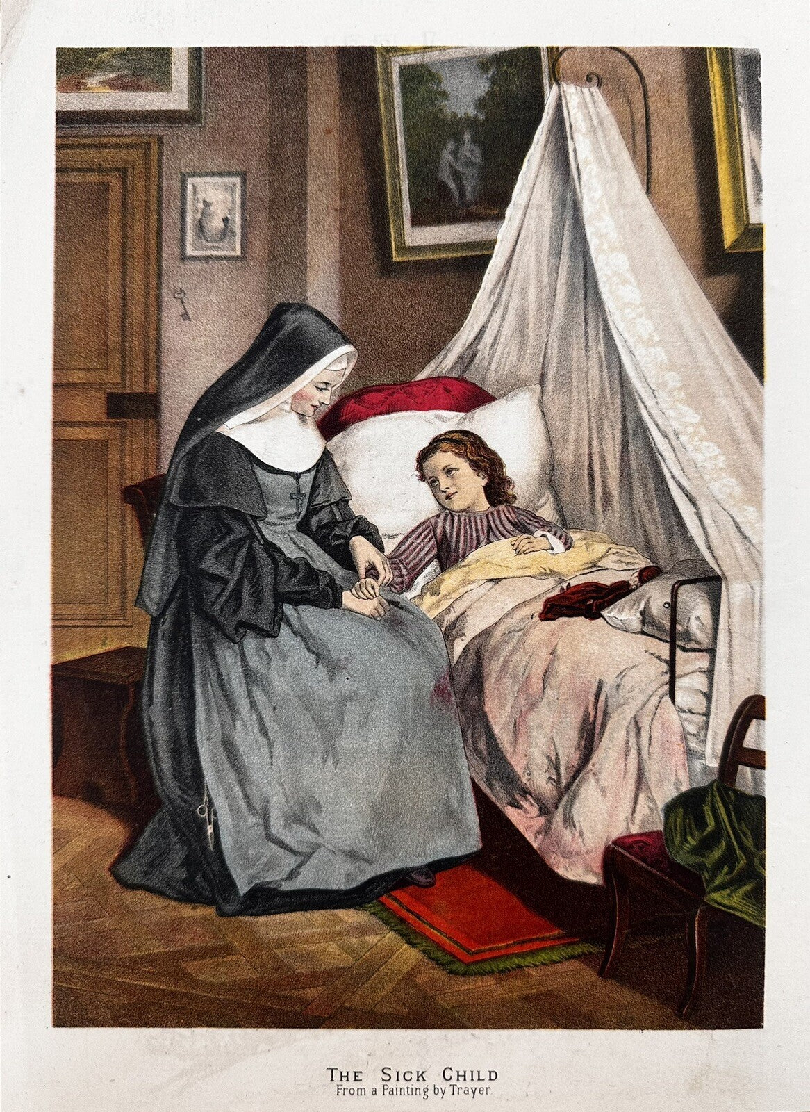 1881 "The Sick Child" Chromolithograph Print | Magazine Illustration
