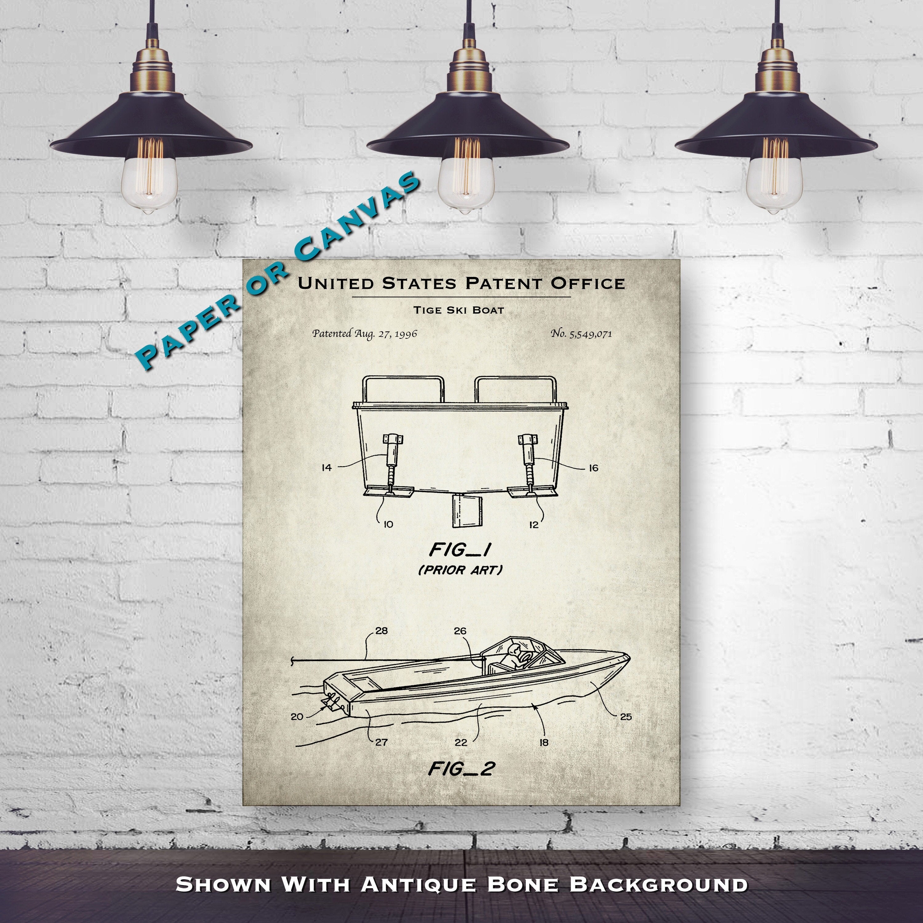 1996 Vintage Ski Boat Patent Print - Ski Boat Blueprint - Motor Boat Poster Art - Waterskier Gift - Ski Boat History - Boat Design Blueprint at Belle Monde Ads