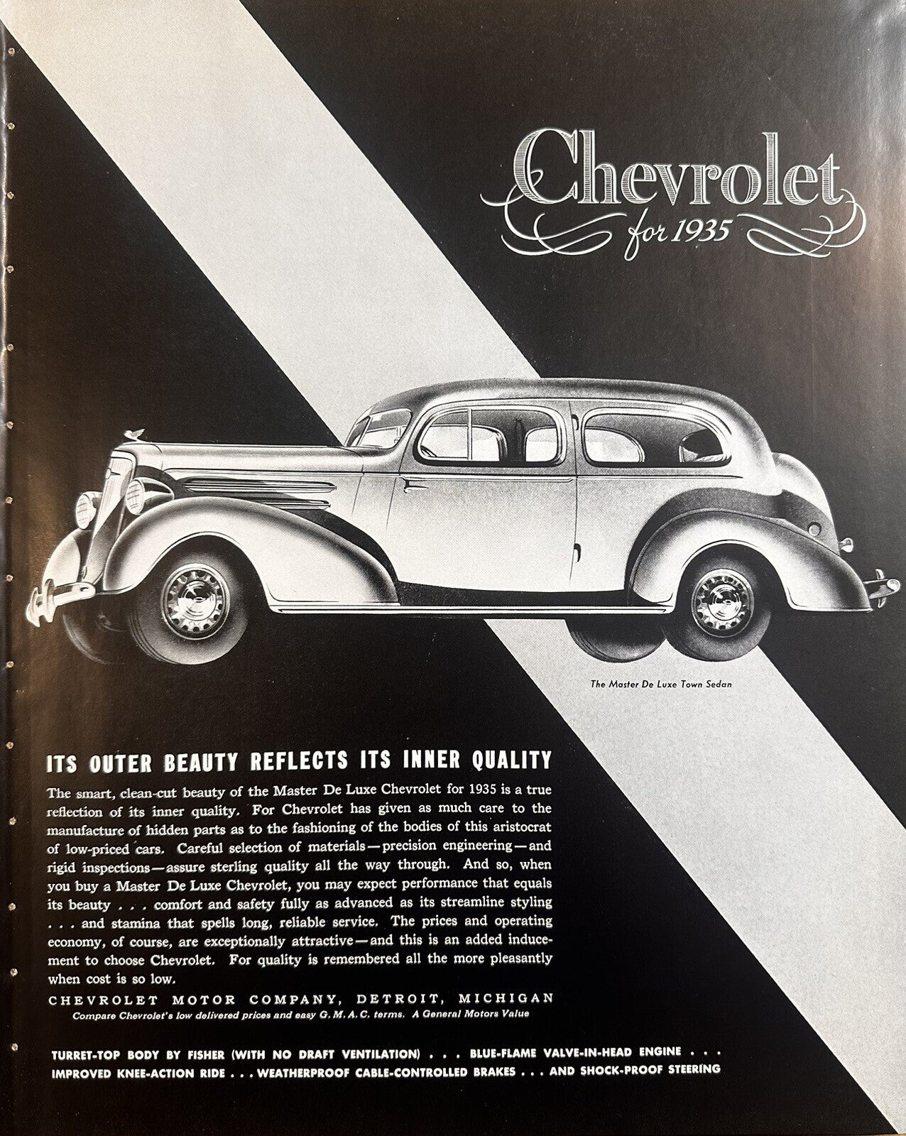 1935 Chevrolet Master De Luxe Town Sedan Car Original Print Ad