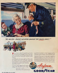 1945 Goodyear Airfoam Print Ad WWII Railroad Ad Train Ticket Agent