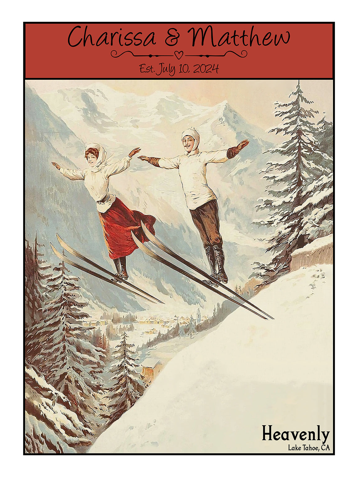 a couple of people riding skis on top of a snow covered slope