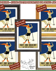 a set of four framed pictures of a skier