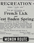 1905 Monon Railroad Travel Print Ad Monon Route French Lick West Baden Springs