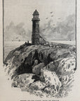 1893 White Island Light, Isles Of Shoals Antique Wood Engraving, Bird Watcher