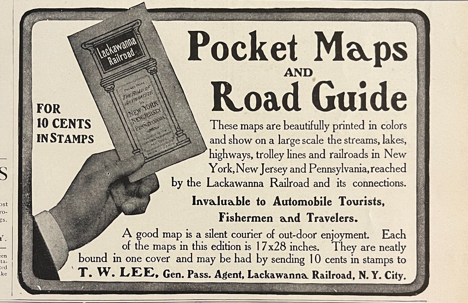 1904 Lackawanna Railroad Print Ad Pocket Maps and Road Guide Railway Travel Ad