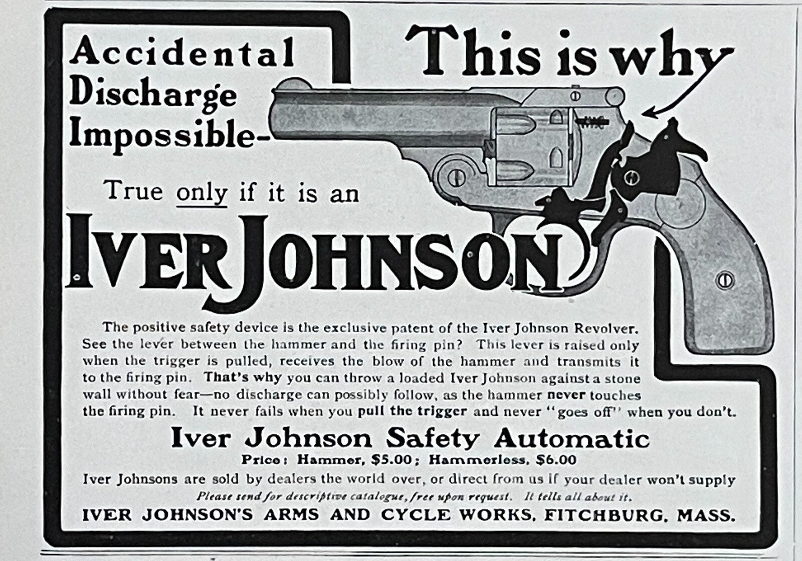1903 Iver Johnson Revolvers Antique Print Ad Safety Automatic Fitchburg MA