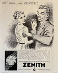 1948 Zenith Watch Ad - Couple - Period Fashion - Vintage Illustrated Print Ad