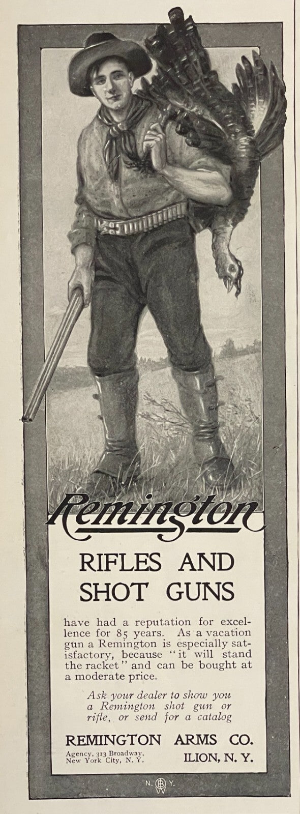 1903 Remington Rifles & Shotguns Antique Illustrated Print Ad Turkey Ilion NY