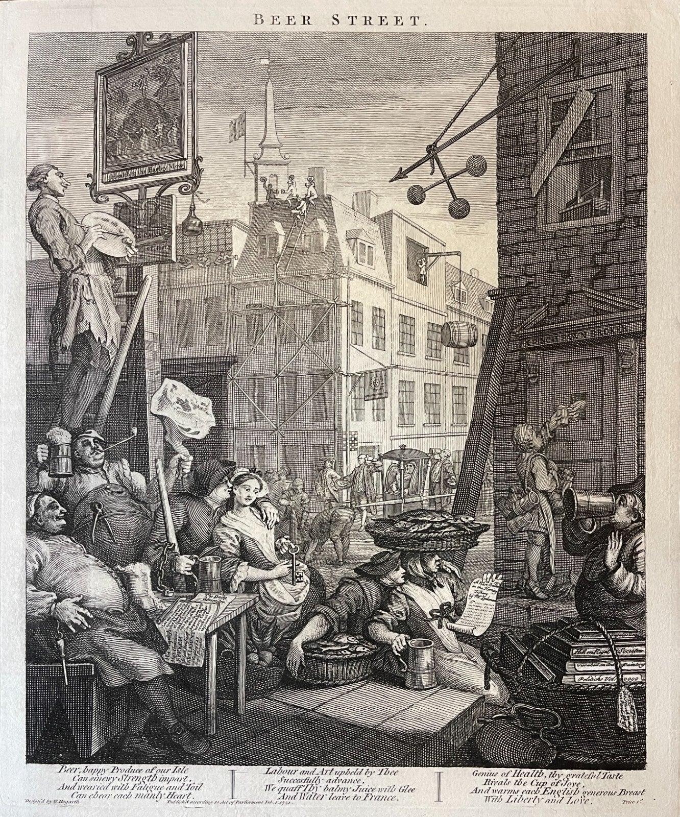 1822 BEER STREET & GIN LANE Authentic Hogarth Heath Ed. Antique Print SET OF 2