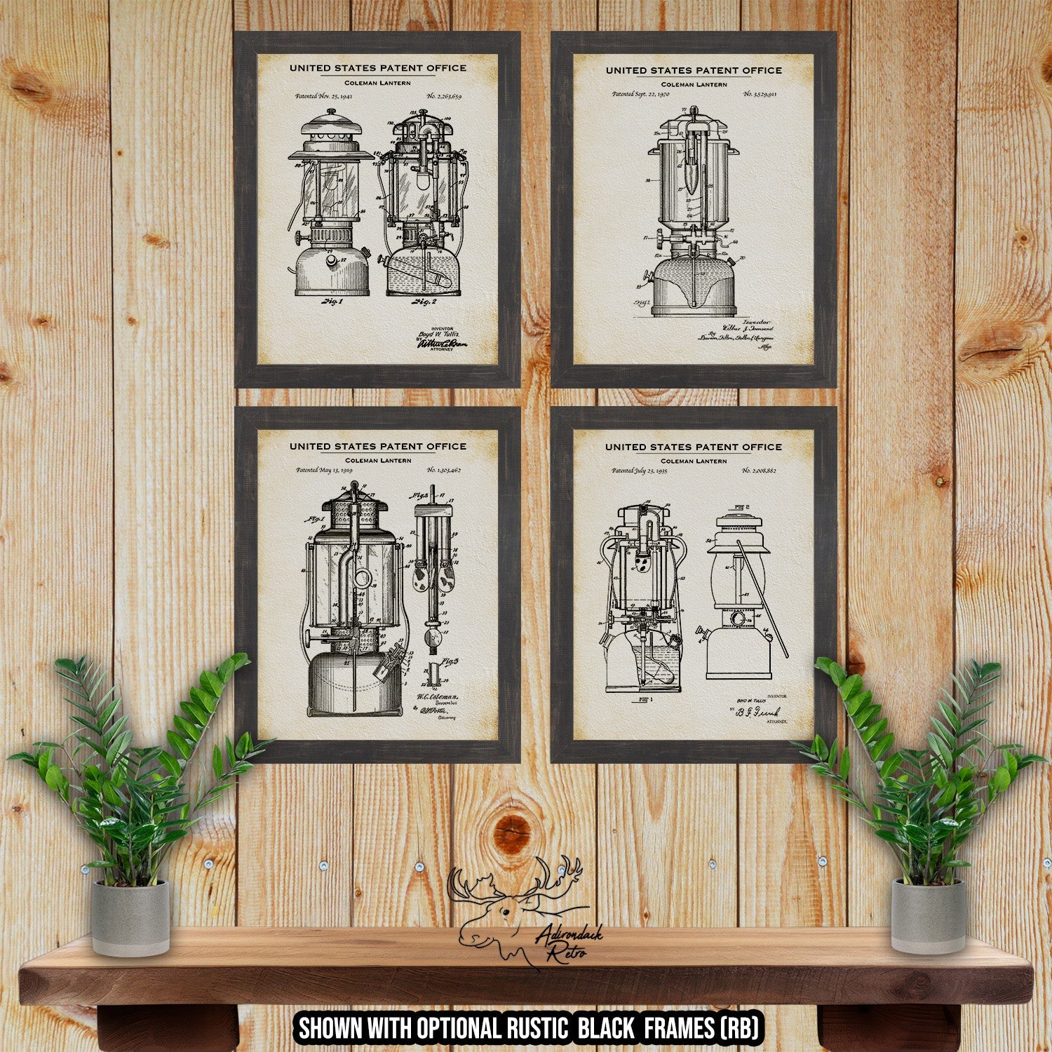 Camping Lantern Patent Print Set of 4 at Adirondack Retro