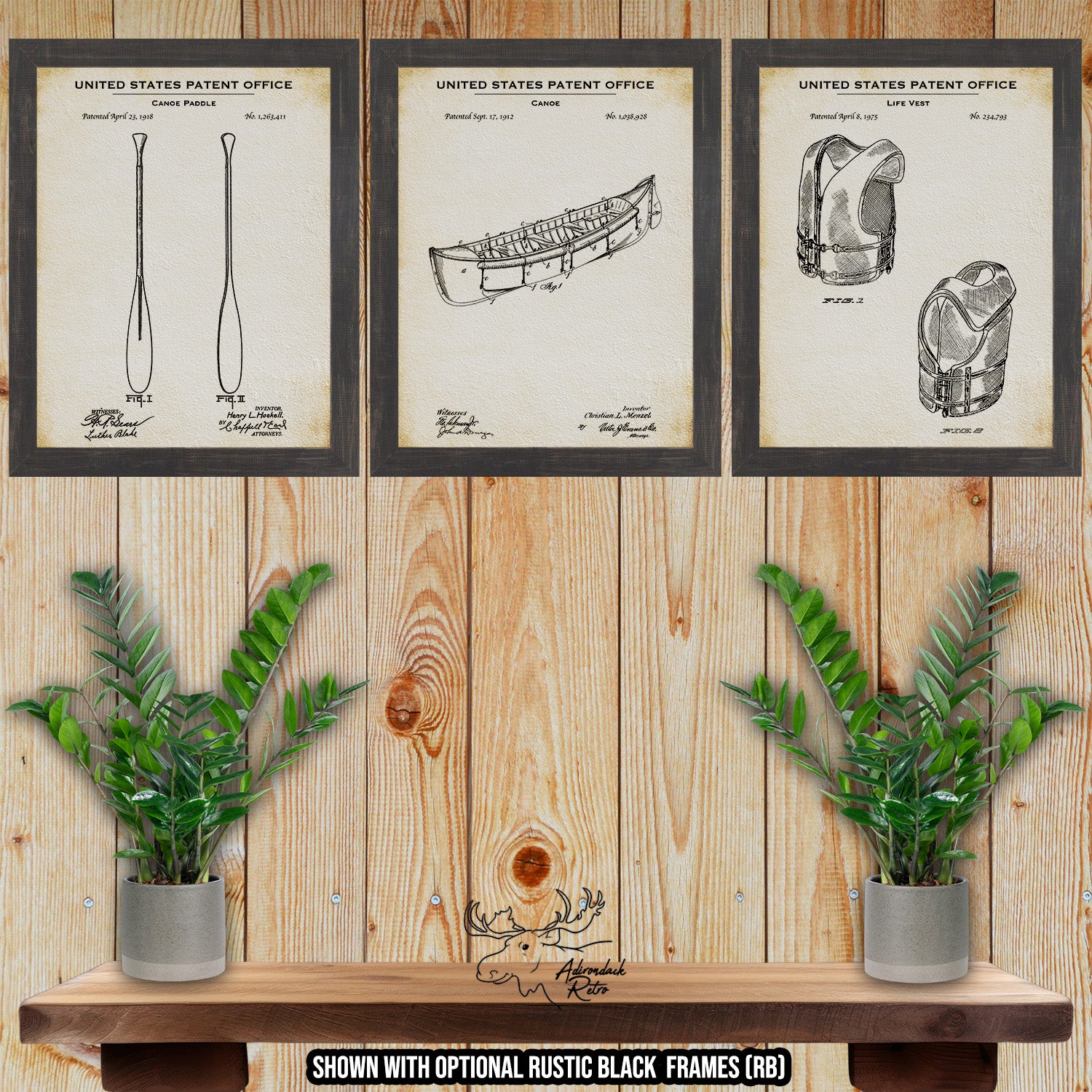 Canoeing Patent Print Set of 3 at Adirondack Retro