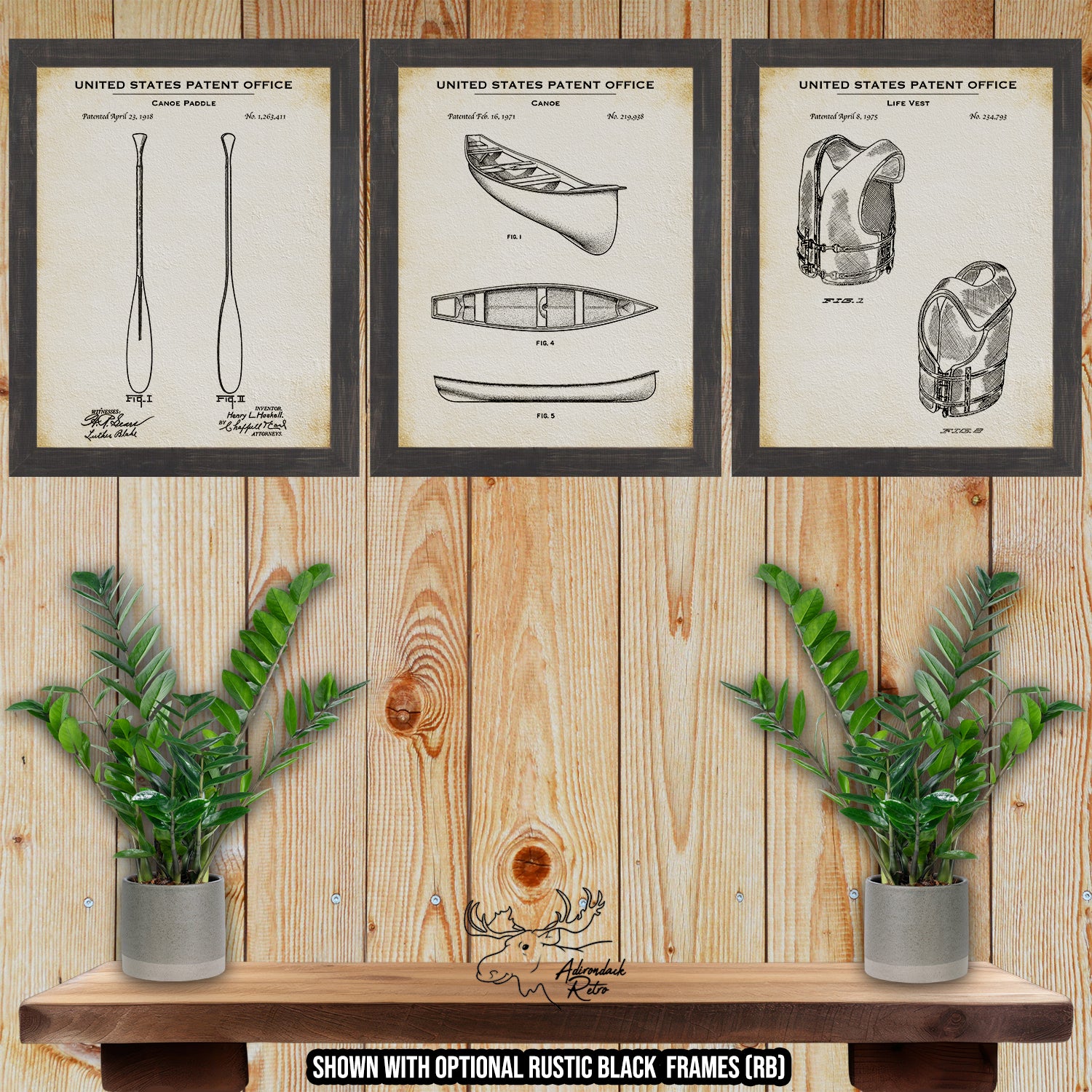 Canoeing Patent Print Set of 3 at Adirondack Retro