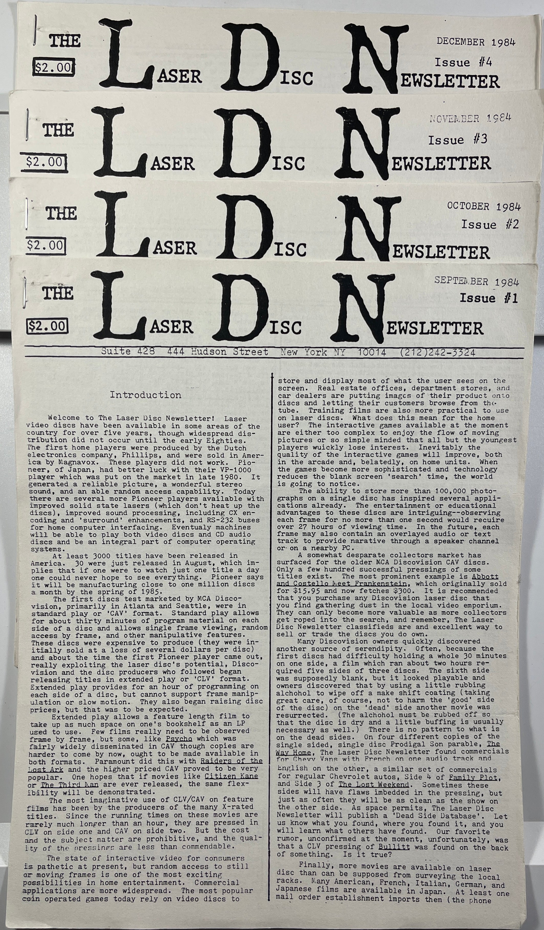 The Laser Disc Newsletter - First 4 Issues Ever Issued at Adirondack Retro