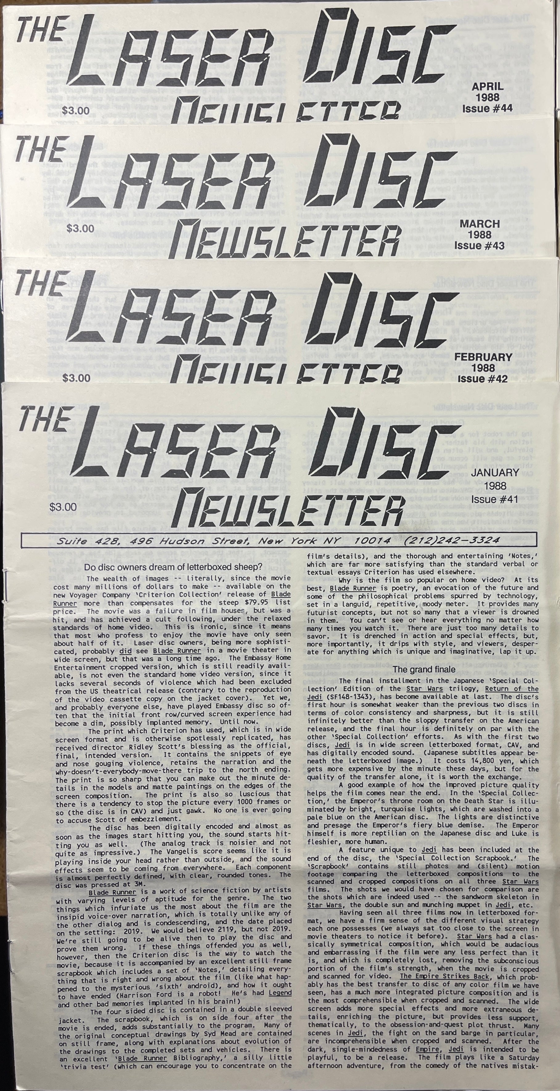 Laser Disc Newsletter - 1988 Complete Year - 12 Issues