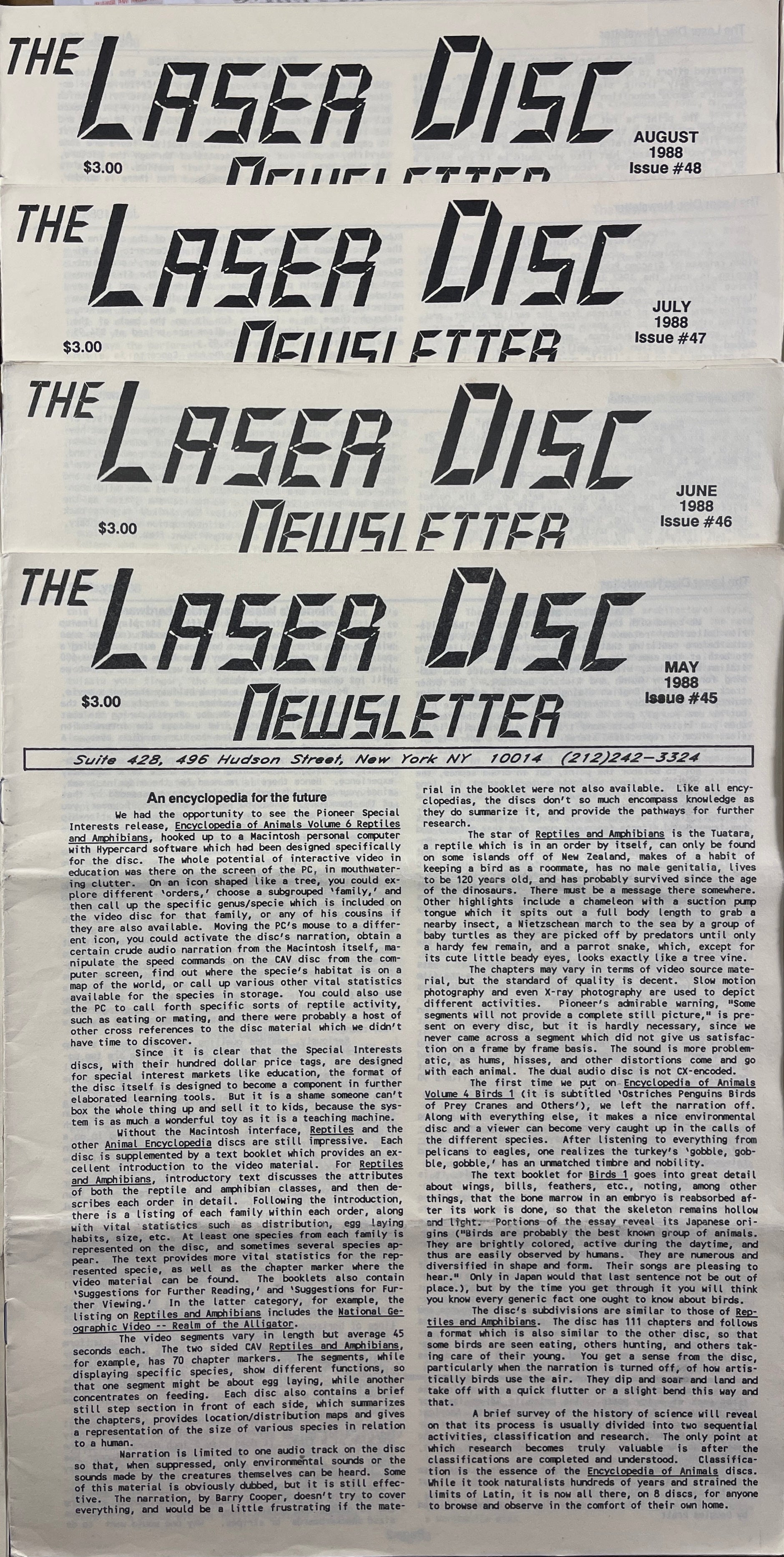 Laser Disc Newsletter - 1988 Complete Year - 12 Issues