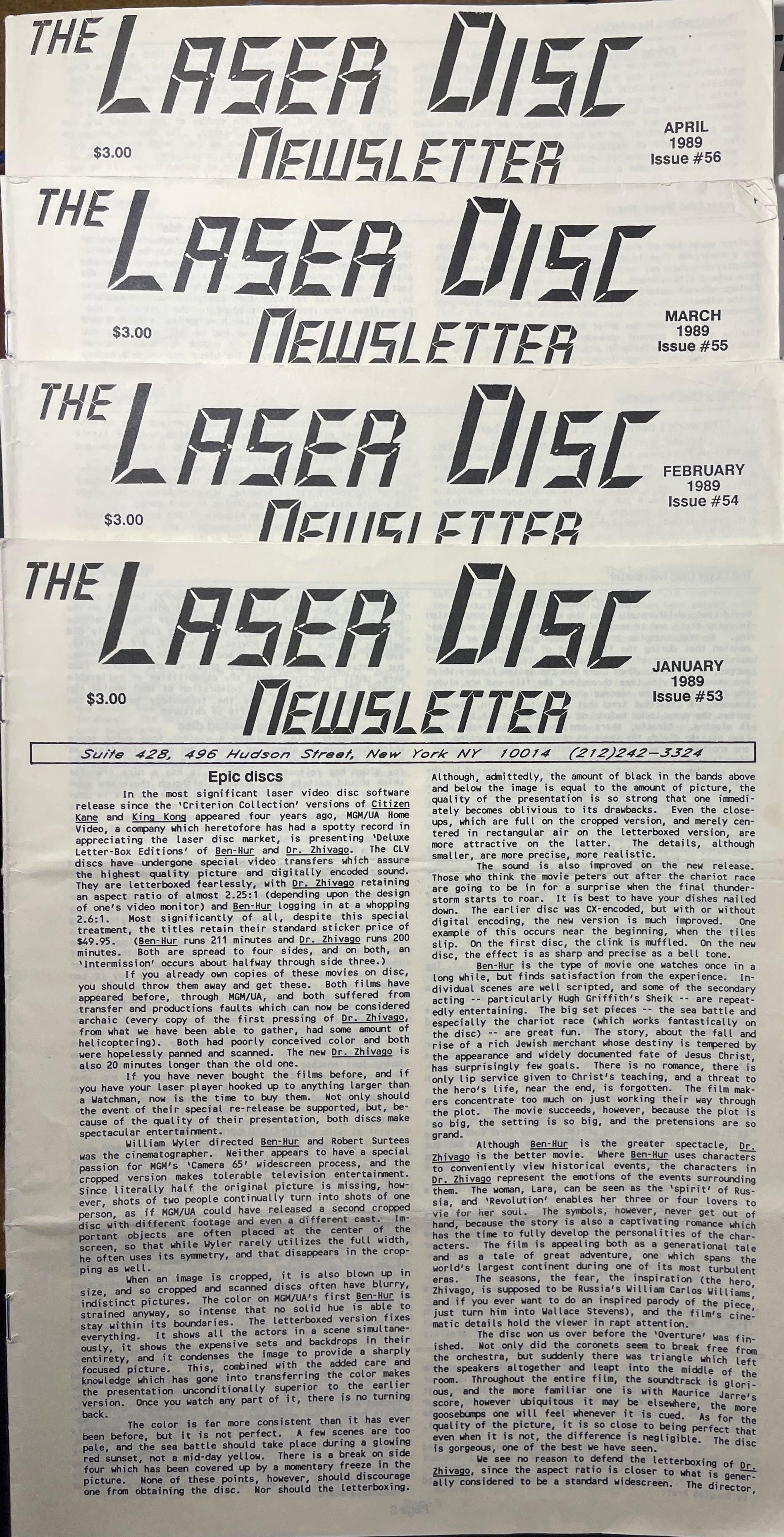 Laser Disc Newsletter - 1989 Complete Year - 12 Issues