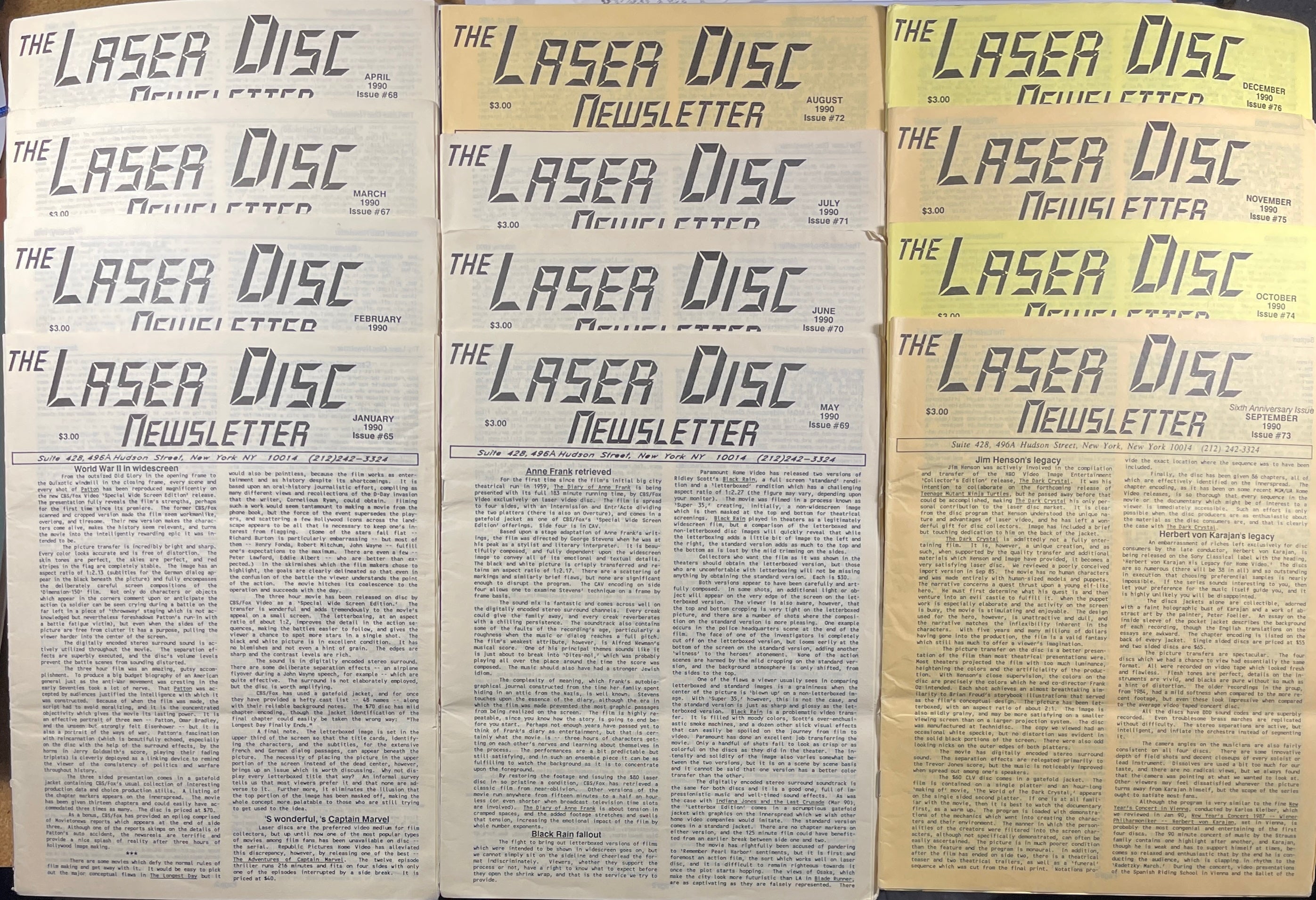 Laser Disc Newsletter - 1990 Complete Year - 12 Issues at Adirondack Retro