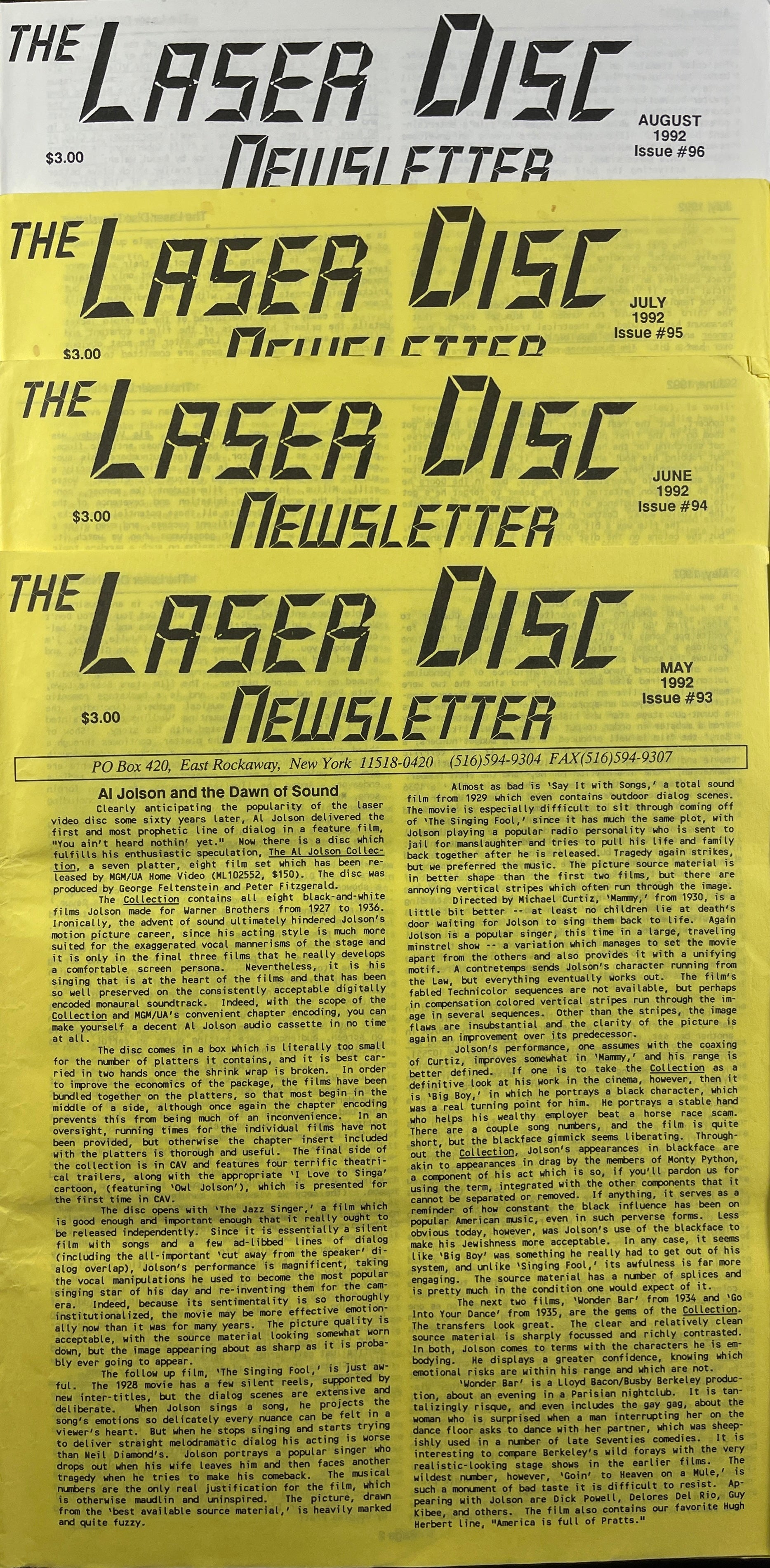 Laser Disc Newsletter - 1992 Complete Year - 12 Issues