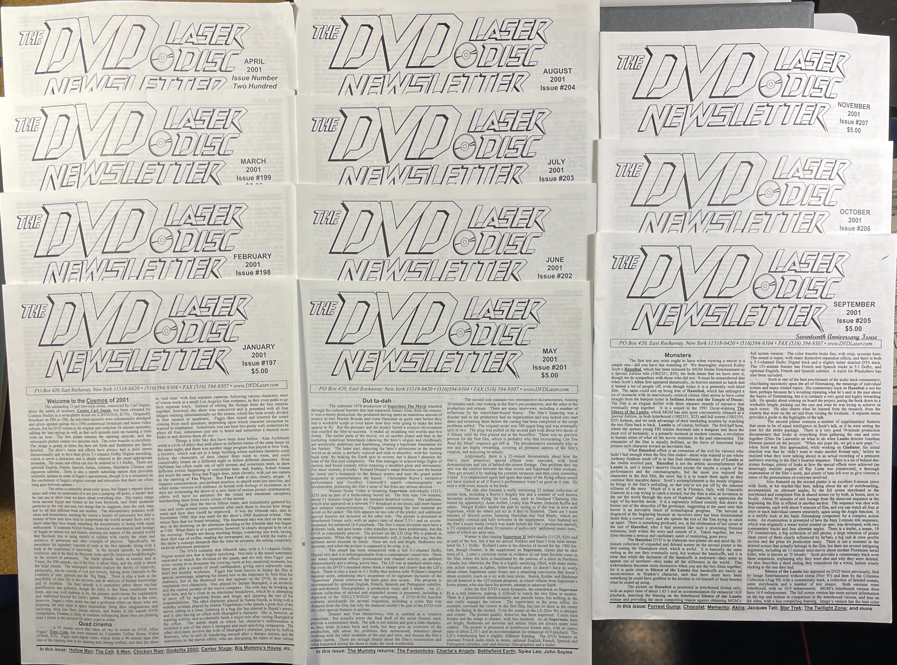 The DVD-Laser Disc Newsletter - 11 Issues (Jan-Nov) 2001 at Adirondack Retro