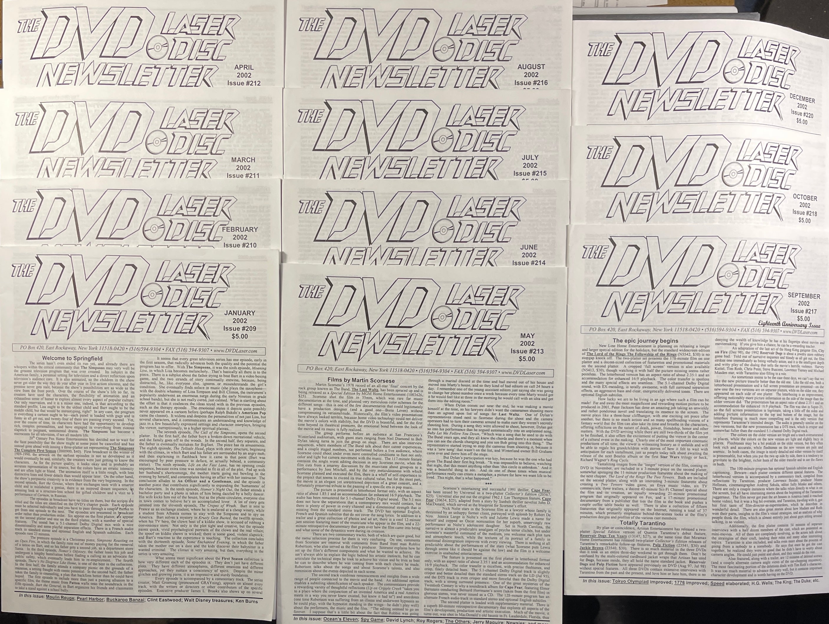 The DVD-Laser Disc Newsletter - 11 Issues (Jan-Oct, Dec) 2002 at Adirondack Retro