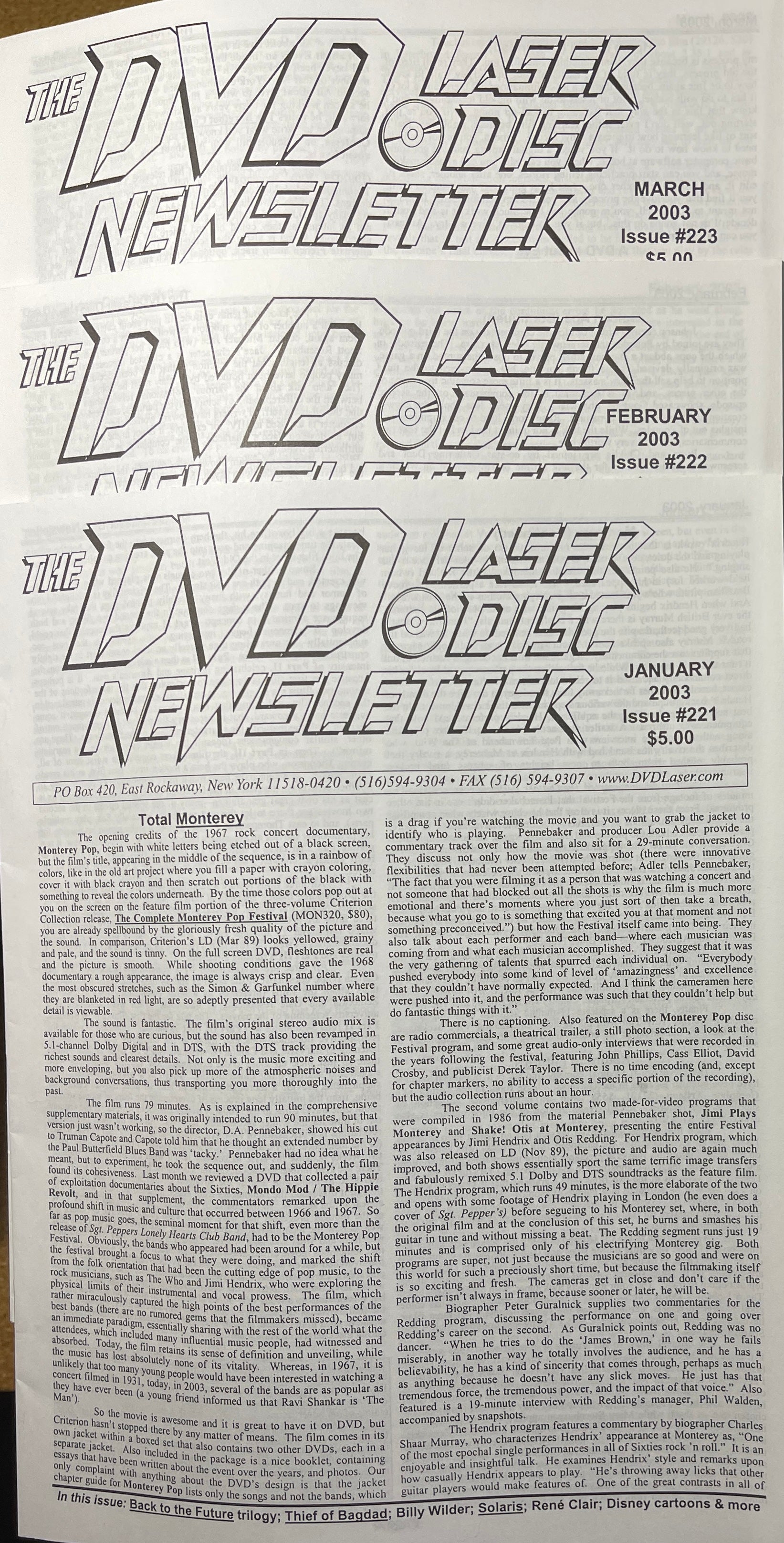 The DVD-Laser Disc Newsletter - 9 Issues (Jan-Aug, Oct) 2003