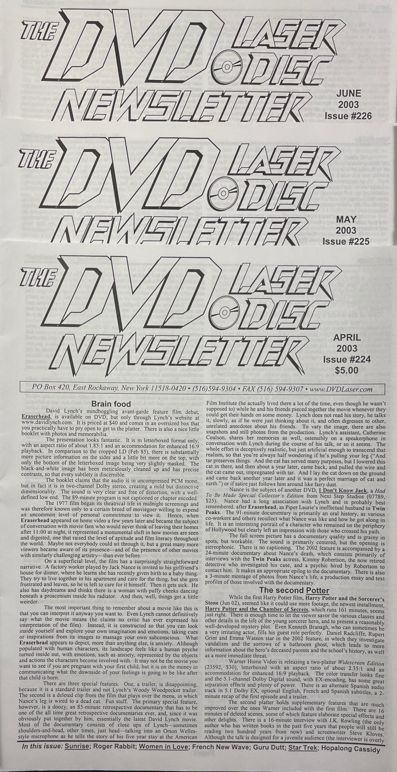 The DVD-Laser Disc Newsletter - 9 Issues (Jan-Aug, Oct) 2003