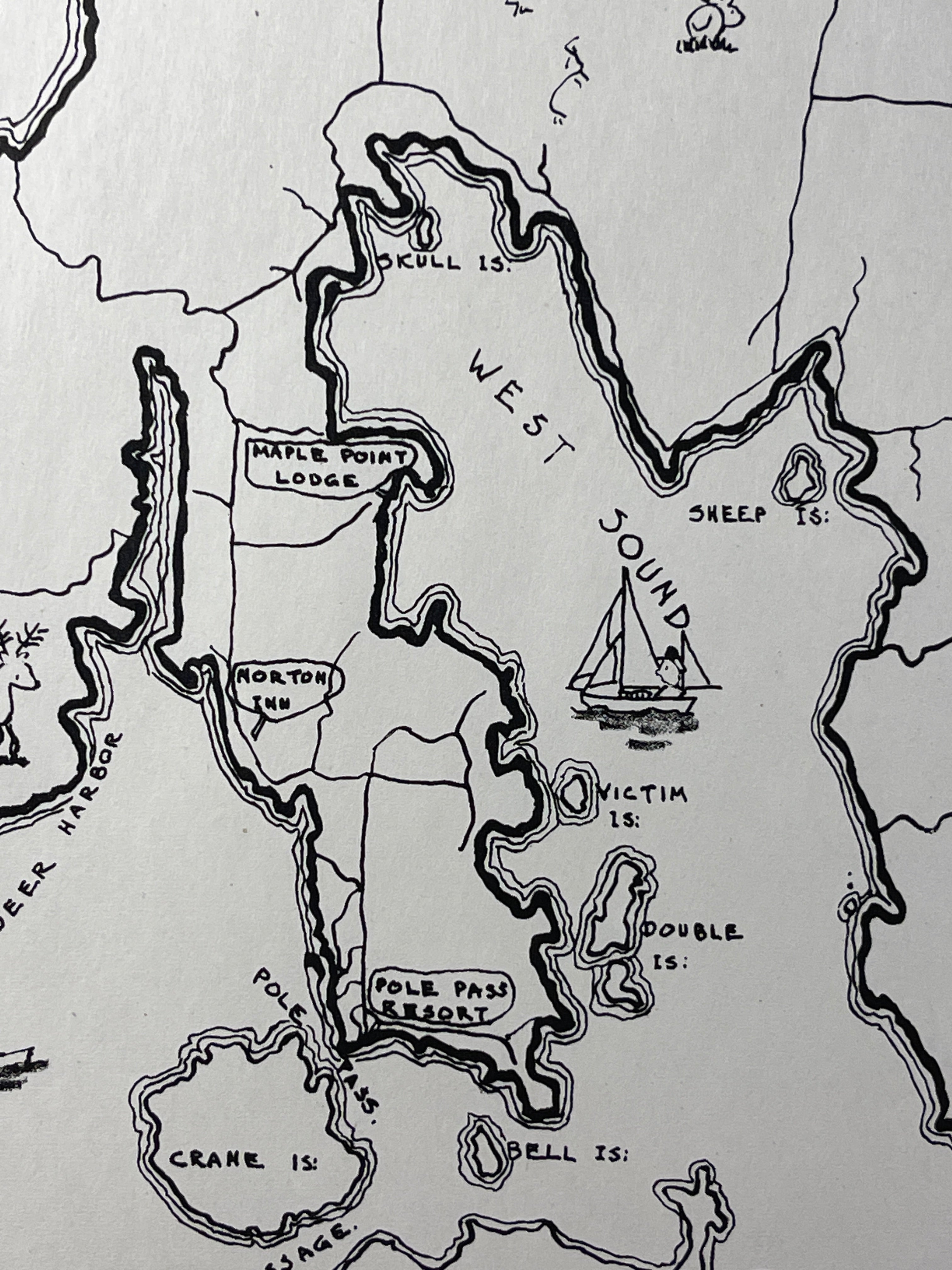 Ye Old Map of Orcas Island 1946 B&W Pictoral Map