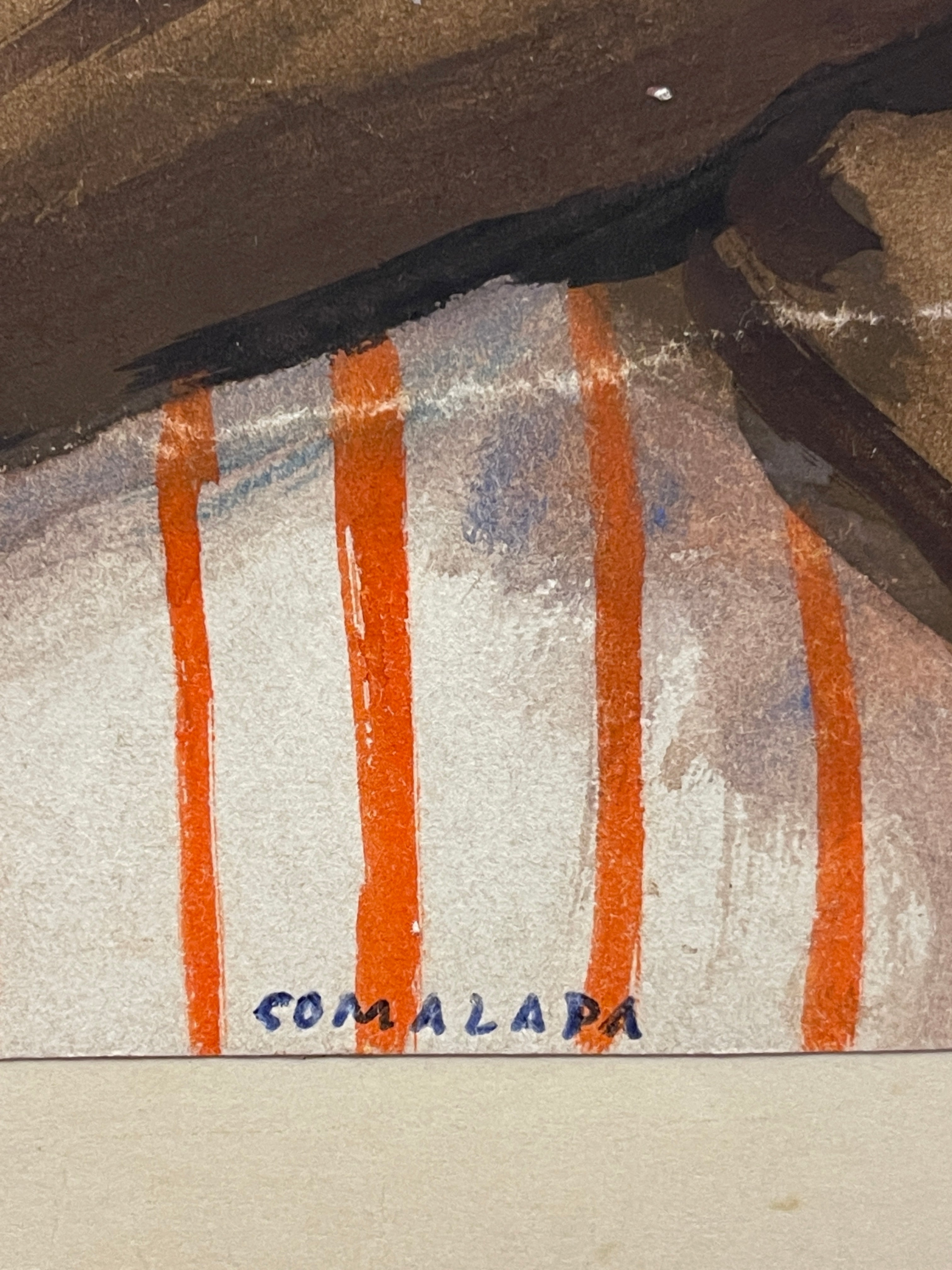 Maria Navas 1950 Signed Watercolor Painting - Mayan Man Portrait - Comalapa