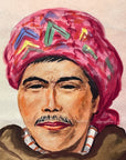 Maria Navas 1950 Signed Watercolor Painting - Mayan Man Portrait - Comalapa