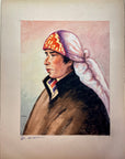 Maria Navas 1950 Signed Watercolor Painting - Mayan Man Portrait - Nebaj