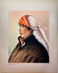 Maria Navas 1950 Signed Watercolor Painting - Mayan Man Portrait - Nebaj