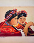 Maria Navas 1950 Signed Watercolor Painting - Two Mayan Woman - Atitlan