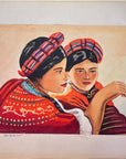 Maria Navas 1950 Signed Watercolor Painting - Two Guatemalan Woman - Atitlan