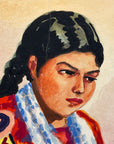 Maria Navas 1950 Signed Watercolor Painting - Two Mayan Woman Knitting - Chichicastenango