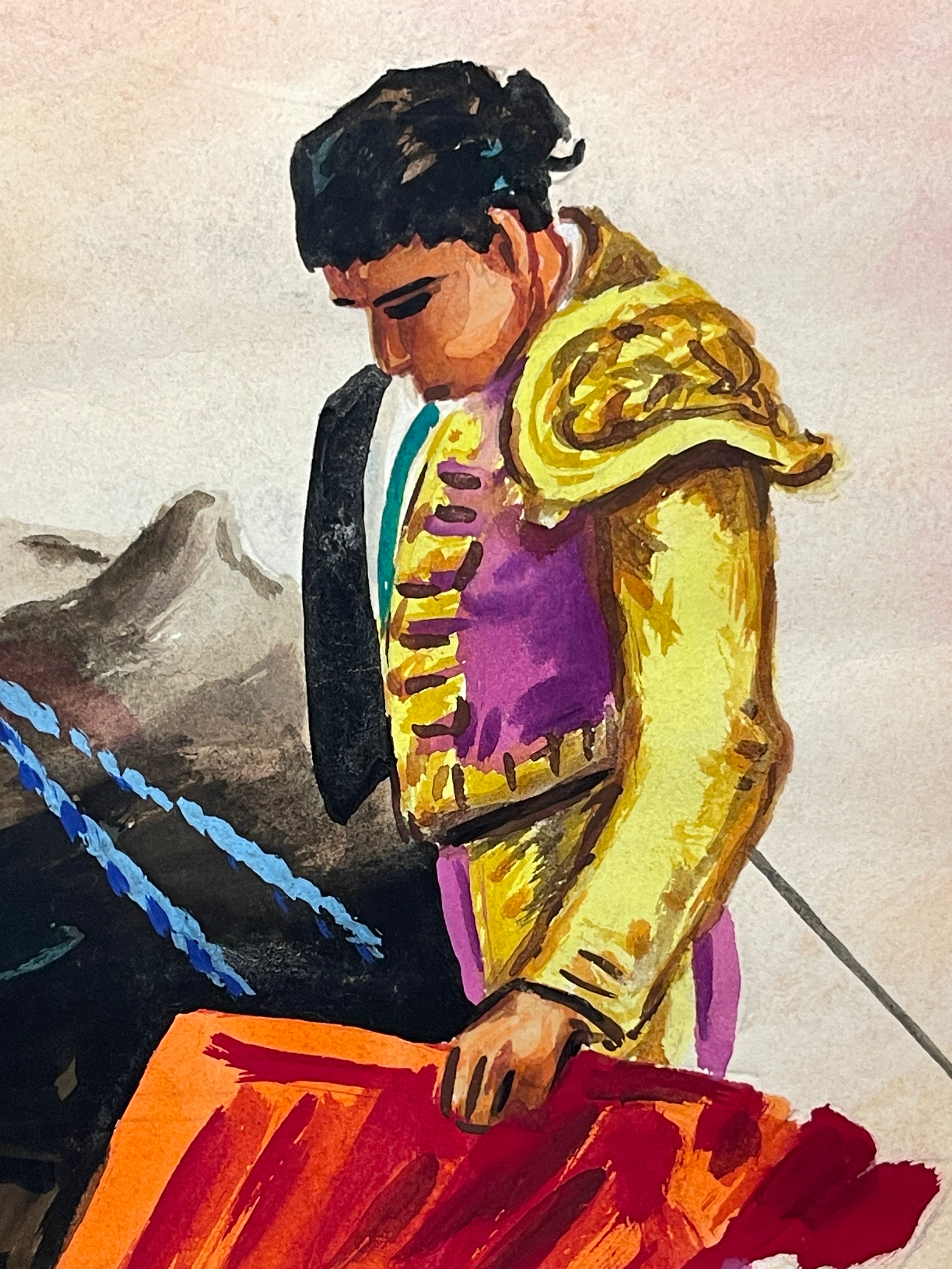 Maria Navas 1950 Signed Watercolor Painting - Guatemalan Matador - Bullfighter