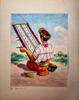 Maria Navas 1950 Signed Watercolor Painting - Mayan Woman Weaving