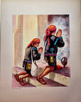 Maria Navas 1950 Signed Watercolor Painting - 2 Mayan People Praying