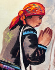 Maria Navas 1950 Signed Watercolor Painting - 2 Mayan People Praying