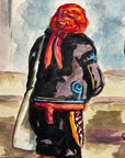 Maria Navas 1950 Signed Watercolor Painting - 2 Mayan People At Temple