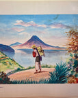 Maria Navas 1950 Signed Watercolor Painting - Mayan Hiker Lake Atitlan