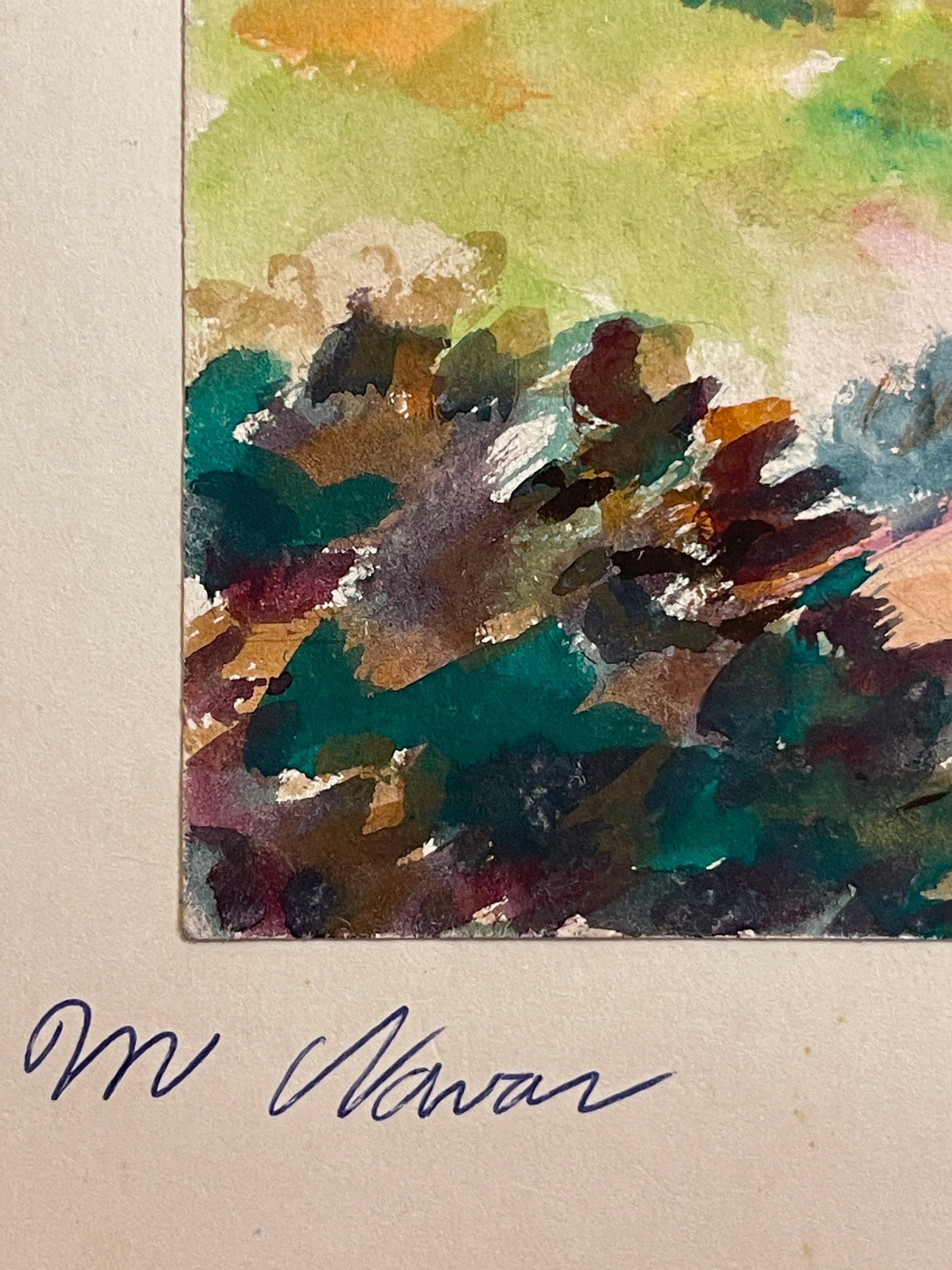 Maria Navas 1950 Signed Watercolor Painting - Mayan Hiker Lake Atitlan
