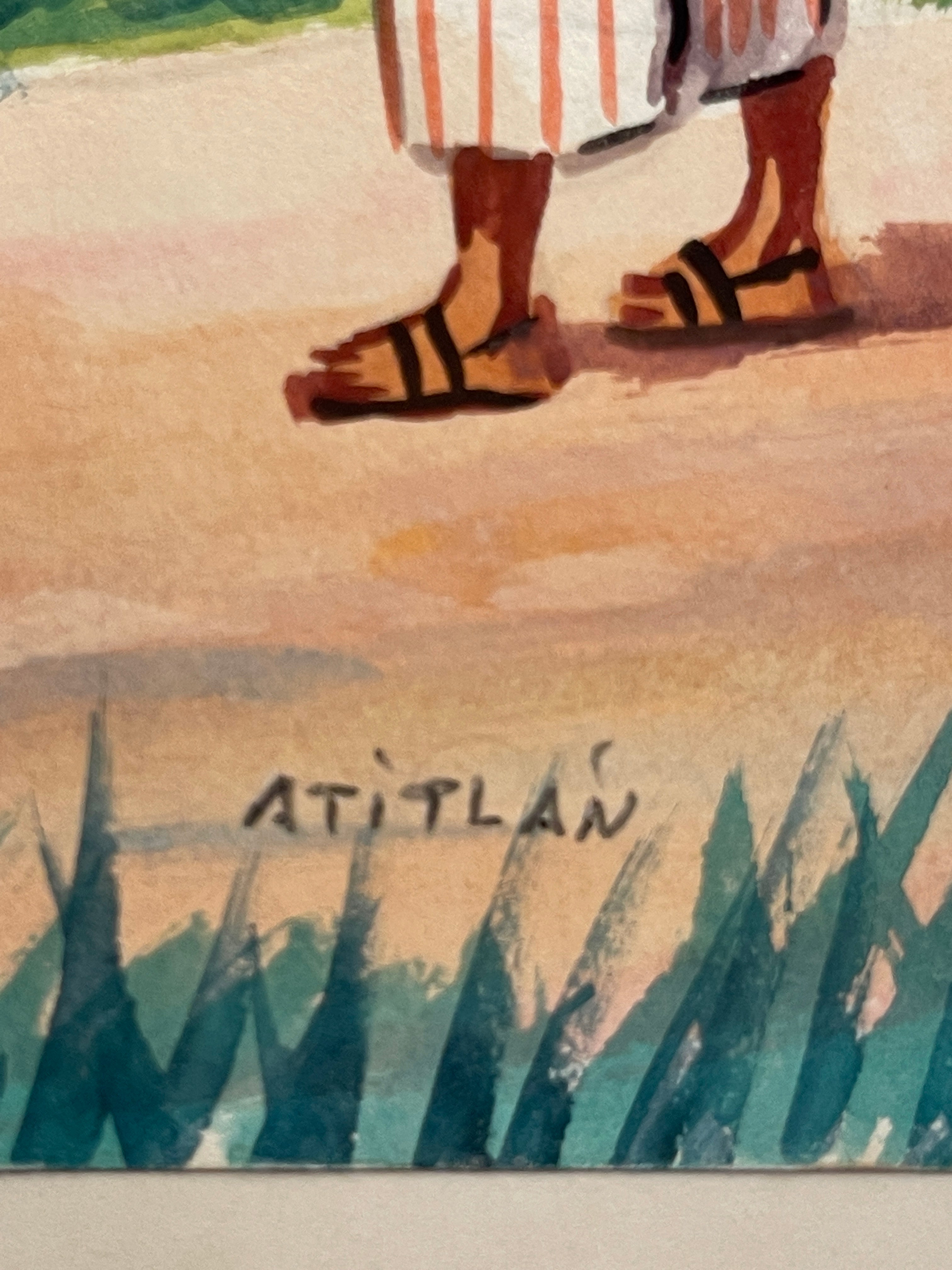 Maria Navas 1950 Signed Watercolor Painting - Mayan Hiker Lake Atitlan