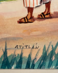 Maria Navas 1950 Signed Watercolor Painting - Mayan Hiker Lake Atitlan