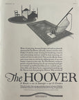 September 1921 Hoover vacuum cleaner vintage magazine advertisement showing early electric vacuum cleaning a patterned rug.