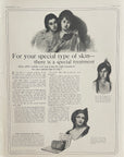 1921 Woodbury’s Facial Soap vintage magazine advertisement showing illustrated women, skincare treatments, and product display from the Andrew Jergens Company.