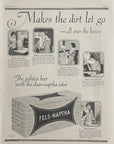 1921 Fels-Naptha Soap vintage magazine advertisement showing household cleaning scenes and product packaging by Fels & Company of Philadelphia.