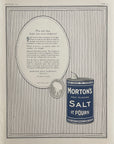 1921 Morton’s Salt vintage magazine advertisement from Chicago featuring the “It Pours” container and classic early 20th-century household branding.