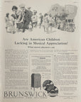 1921 Brunswick Phonographs and Records vintage magazine advertisement promoting music education and early home audio technology by the Chicago-based Brunswick-Balke-Collender Company.