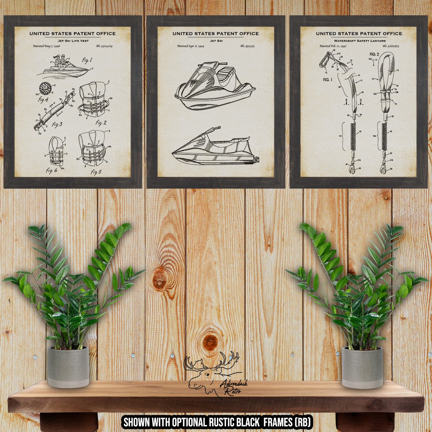 Jet Skiing Patent Print Set of 3 at Adirondack Retro