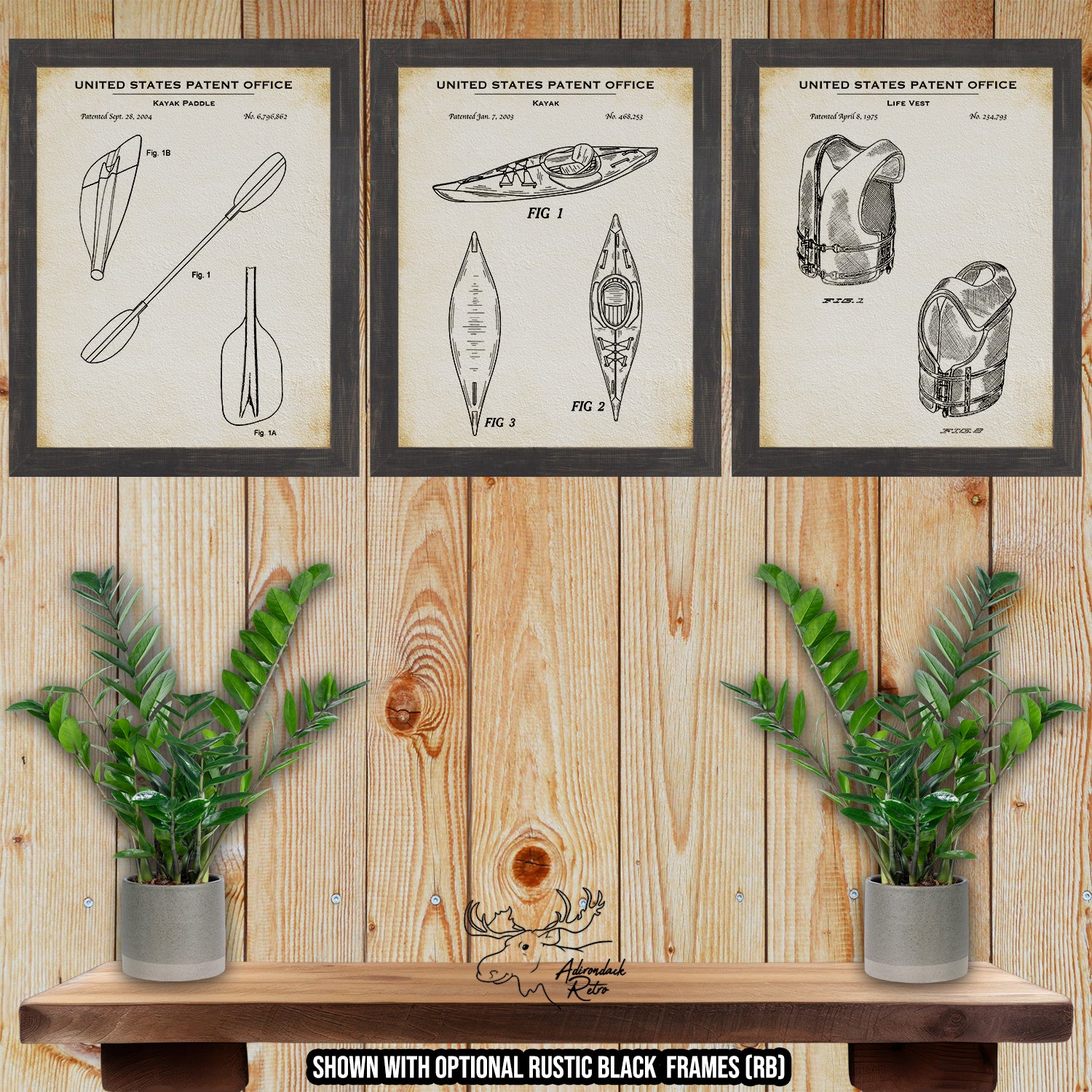 Kayaking Patent Print Set of 3 at Adirondack Retro